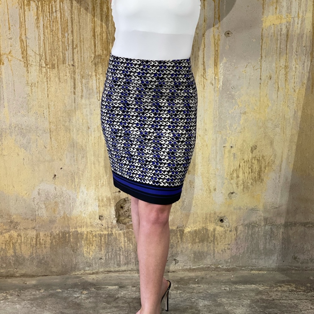 Ann Taylor Petite Black, White, Blue Skirt